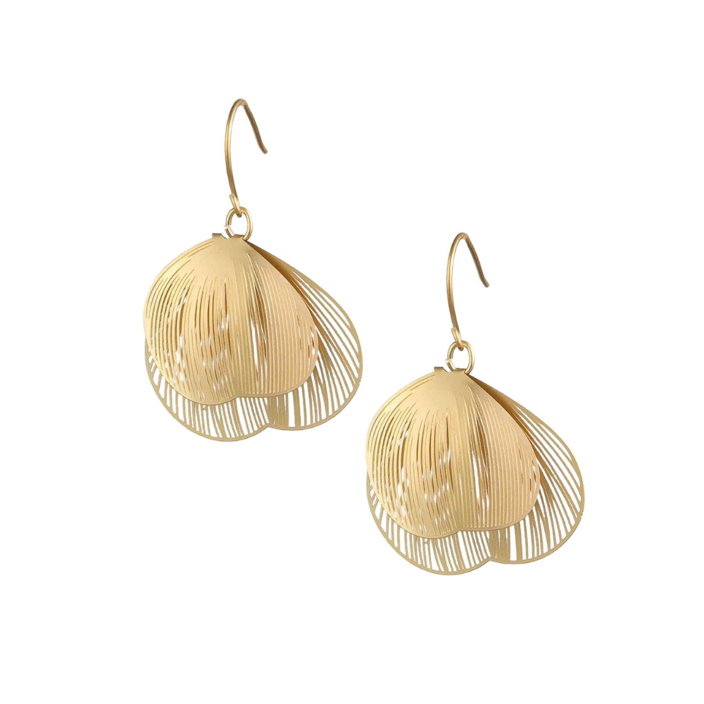 Tiger Tree Gold Filigree Double Round Leaf Earrings | Merchants Homewares 