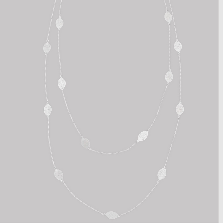 Tiger Tree Long Leaf Necklace Silver | Merchant Homewares