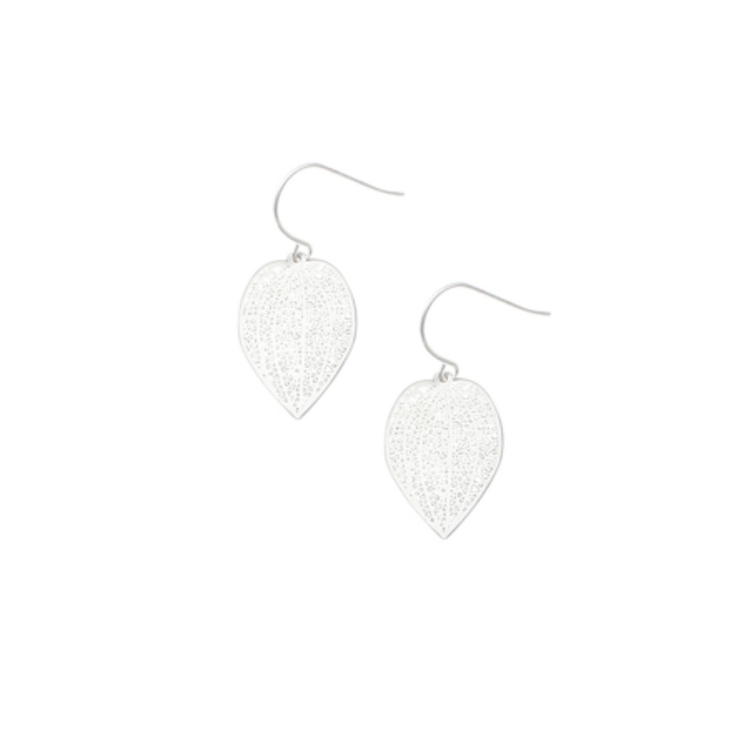 TIger Tree Mini Leaf Earrings Silver | Merchant Homewares
