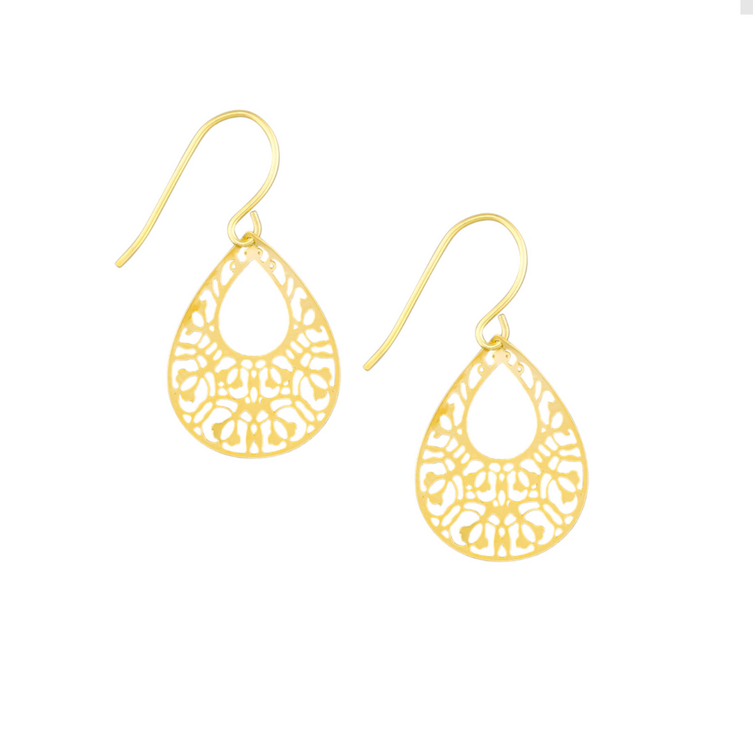 Tiger Tree Mini Filigree Teardrop Earrings Gold | Merchant Homewares