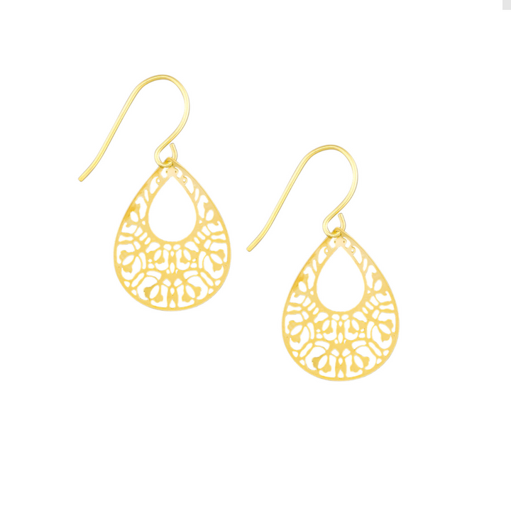 Tiger Tree Mini Filigree Teardrop Earrings Gold | Merchant Homewares