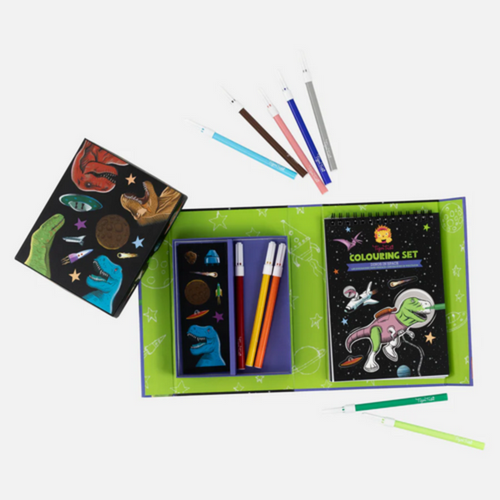 Tiger Tribe Dinos in Space Colouring Set Open | Merchants Homewares