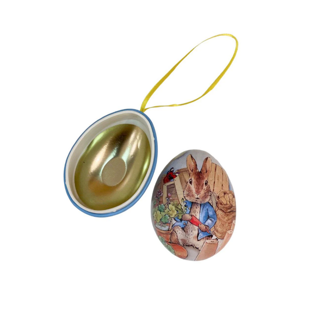 Tinco Peter Rabbit Small Hanging Egg Shape TIn Blue Open | Merchants Homewares