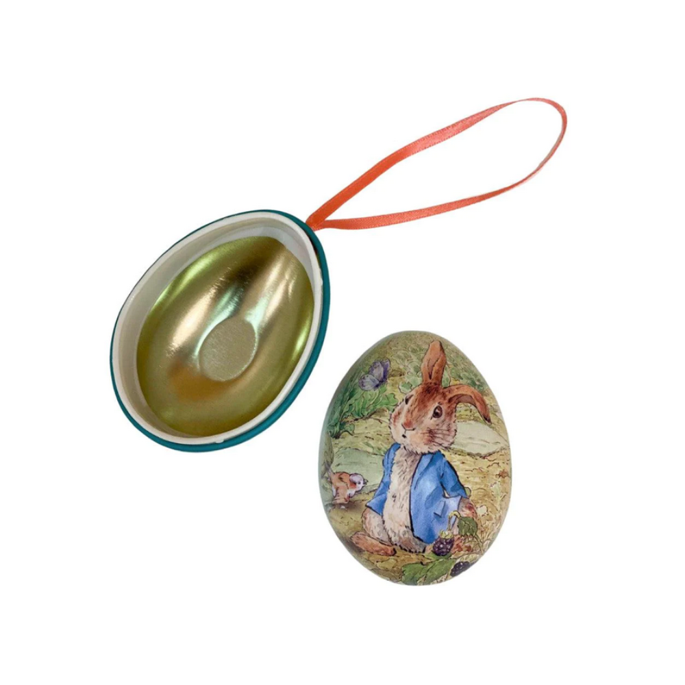 Tinco Peter Rabbit Small Hanging Egg Shape TIn Green Open | Merchants Homewares
