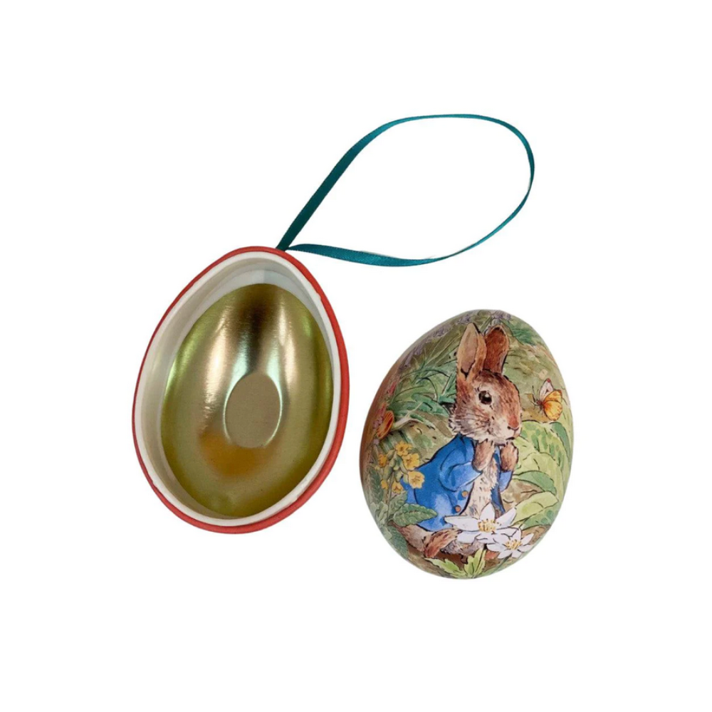 Tinco Peter Rabbit Small Hanging Egg Shape TIn Orange Open | Merchants Homewares
