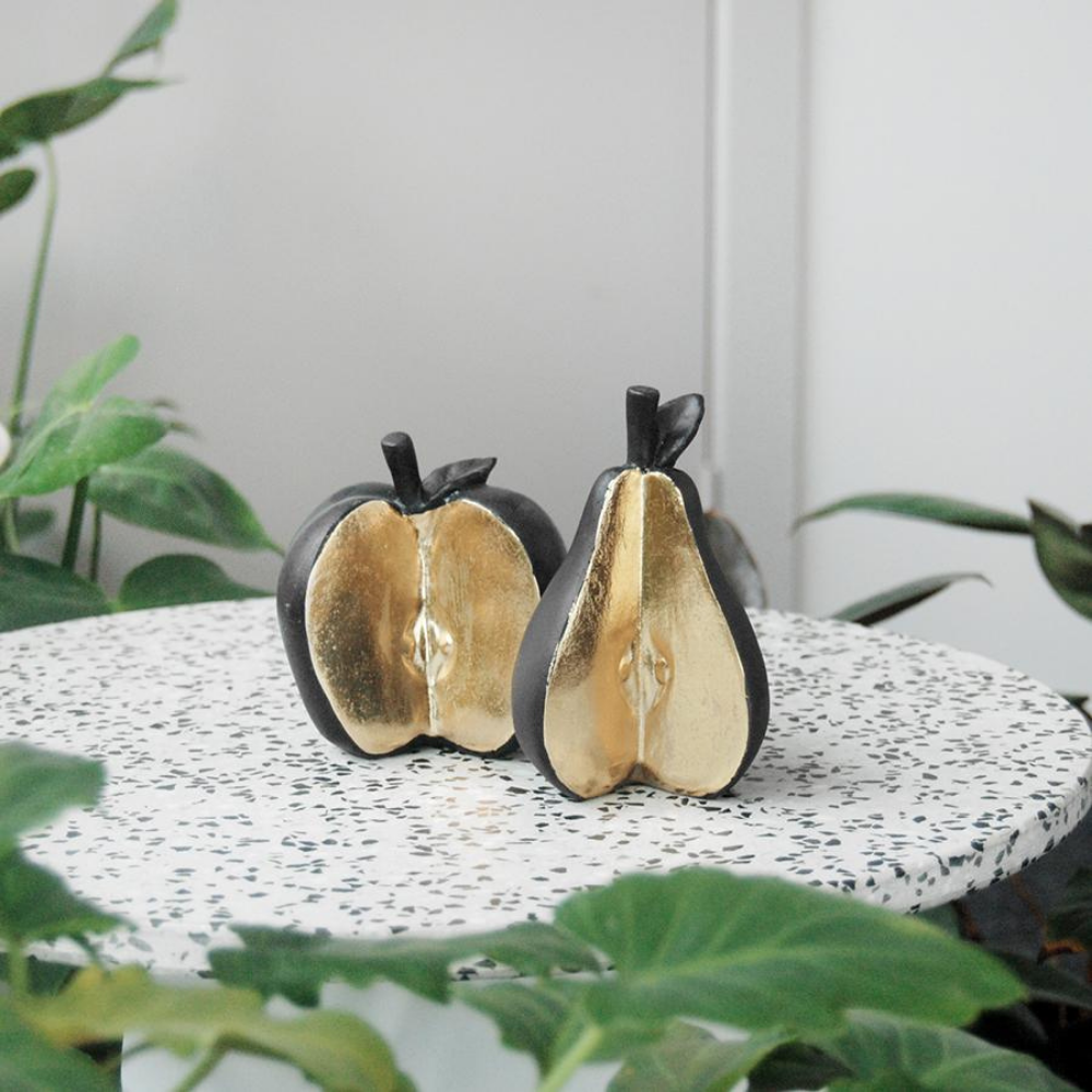 White Moose Sliced Apple and Pear Black and Gold | Merchants Homewares