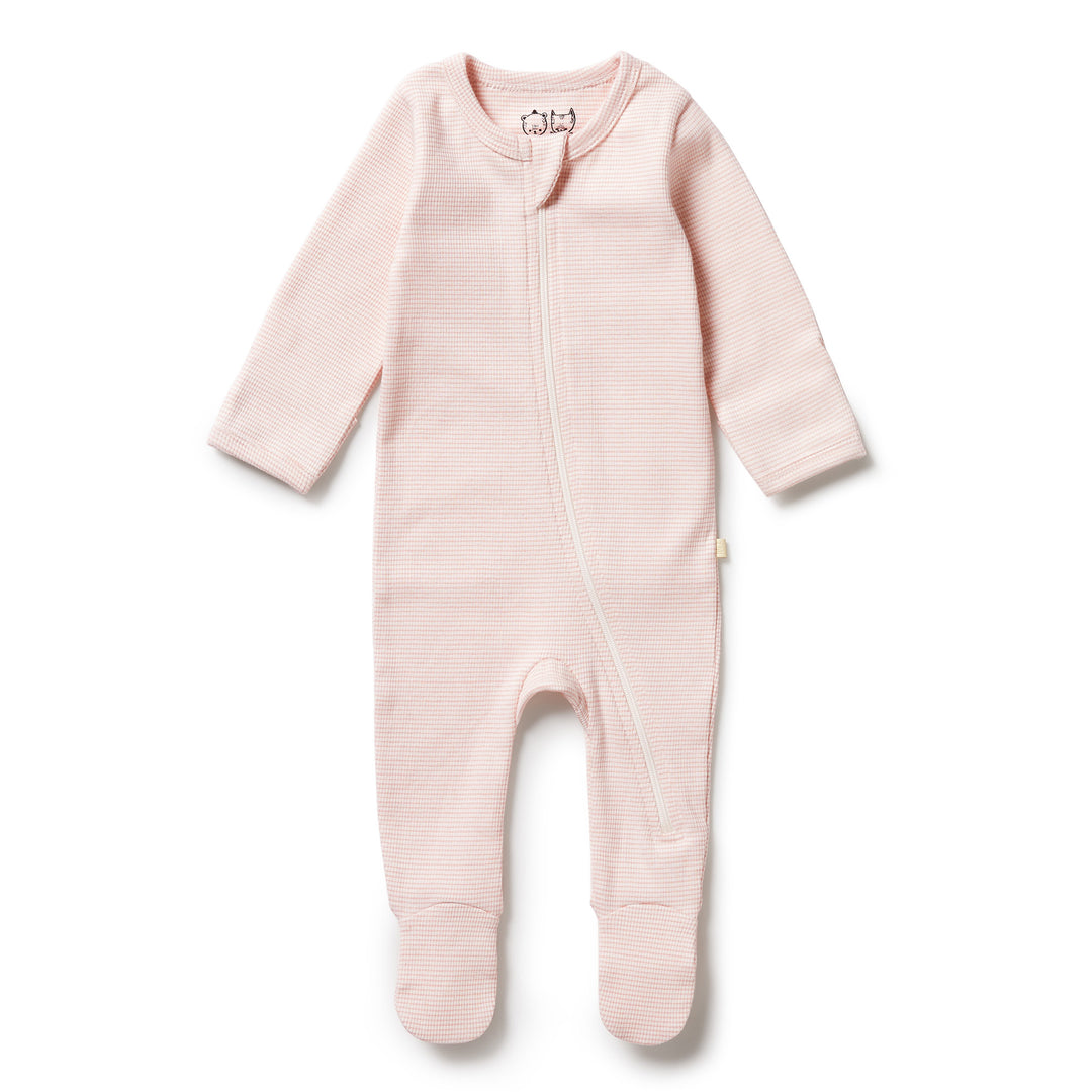 Wilson and Frenchy Organic Stripe Rib Zipsuit With Feet Cantaloupe Front | Merchants Homewares